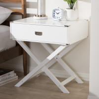 Baxton Studio GDL7628-White-CT Curtice Modern And Contemporary White 1-Drawer Wooden Bedside Table